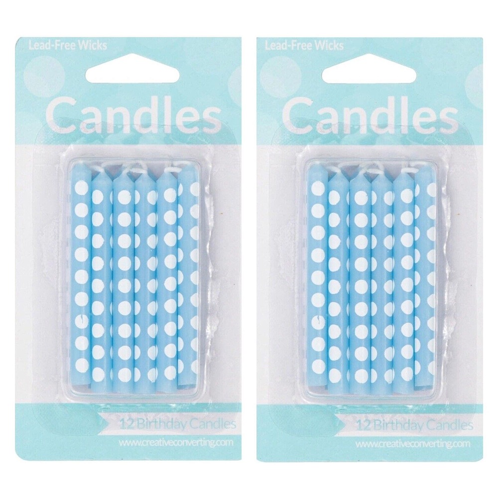 24 Creative Converting Cake‎ Candle, 2.25", Light Blue Polka Dot (2x 12)
